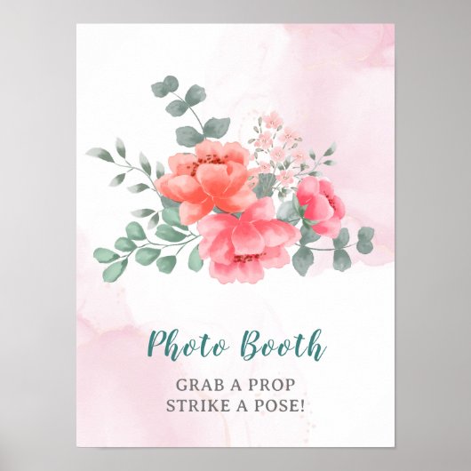 Eleganter, rosafarbener Aquarellstand mit Foto Poster (Vorne)