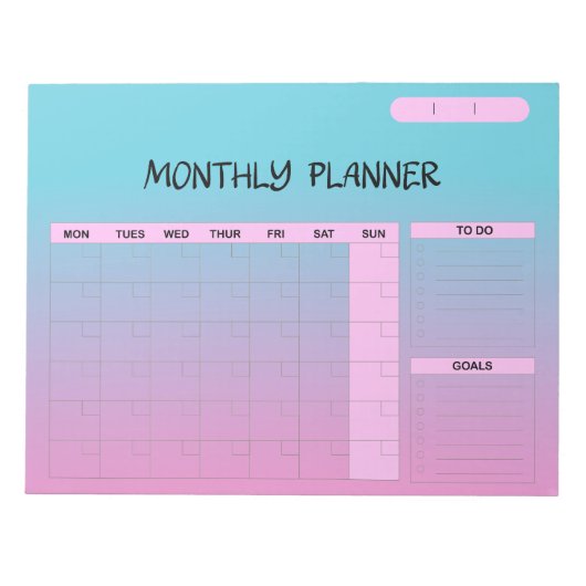 Eleganter rosafarbener blauer monatlicher Kalender Notizblock (Vorderseite)