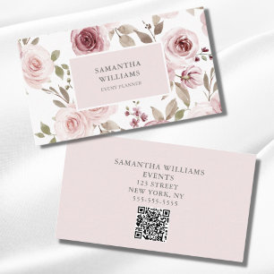 Eleganter rosafarbener Blumen-Eventplaner QR-Code Visitenkarte
