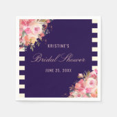 Eleganter, rosafarbener, blumiger Blaustreifen Serviette (Vorderseite)