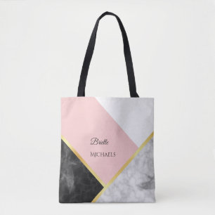 Eleganter rosafarbener Farbblock aus schwarzem Mar Tasche
