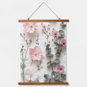 Eleganter rosafarbener floraler botanischer Wandte Wandteppich Mit Holzrahmen