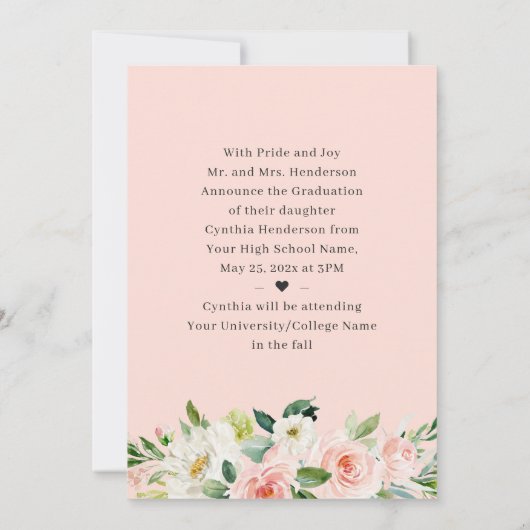 Eleganter rosafarbener Foto-Abschluss Ankündigung (Rückseite)