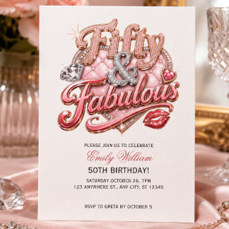 Eleganter rosafarbener Glitter Geburtstag zum 50. Einladung