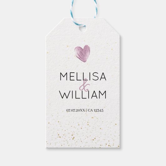 Eleganter rosafarbener Glitzer Herzfrequenz Datum Geschenkanhänger (Vorderseite)