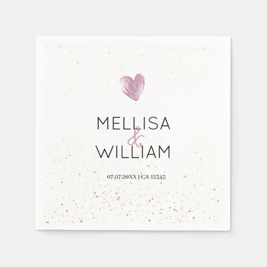 Eleganter rosafarbener Glitzer Herzfrequenz Datum Serviette (Vorderseite)