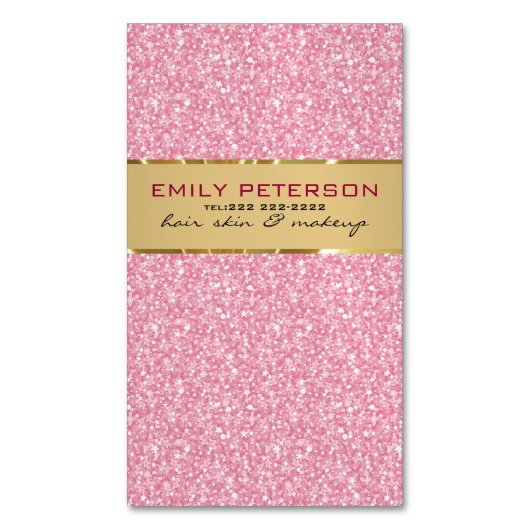 Eleganter rosafarbener Glitzer mit Goldakzenten Magnetische Visitenkarte (Vorderseite Vertikal)