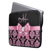 Eleganter, rosafarbener Glitzer, schwarzer Damast, Laptopschutzhülle (Vorderseite Links)