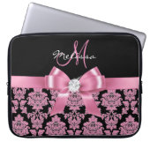 Eleganter, rosafarbener Glitzer, schwarzer Damast, Laptopschutzhülle (Vorderseite)