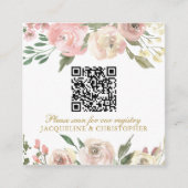 Eleganter rosafarbener Goldfloralhochzeitcode QR-C Begleitkarte (Vorderseite)