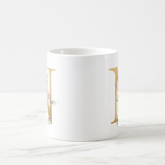 Eleganter rosafarbener Goldmonogramm Buchstabe N Kaffeetasse (Mittel)