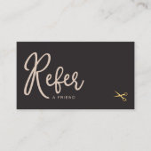 Eleganter rosafarbener Goldschere Friseur Stylist- Empfehlungskarte (Vorderseite)