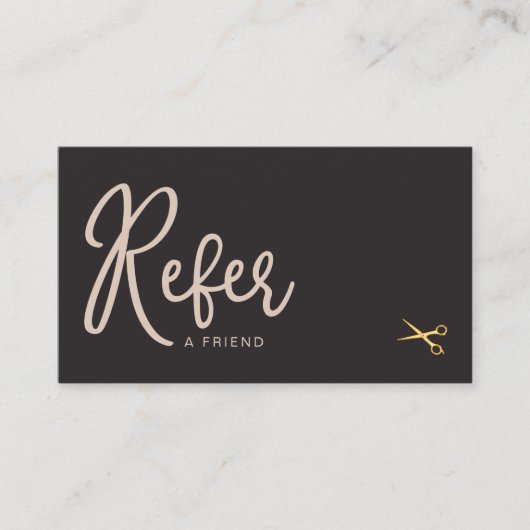 Eleganter rosafarbener Goldschere Friseur Stylist- Empfehlungskarte (Vorderseite)