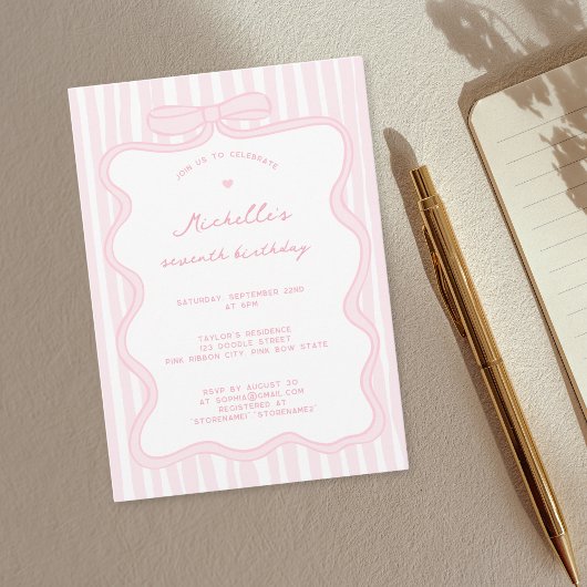 Eleganter, rosafarbener, handgezeichneter Bow jede Einladung