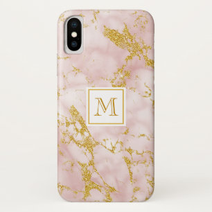 Eleganter rosafarbener Imitat Monogram Gold Glitze Case-Mate iPhone Hülle