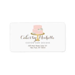 Eleganter rosafarbener Kuchen mit floraler Kuchen Adressaufkleber