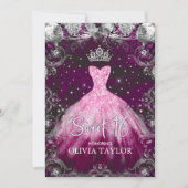 Eleganter, rosafarbener lila Glitzer süß 16 Einladung (Vorderseite)