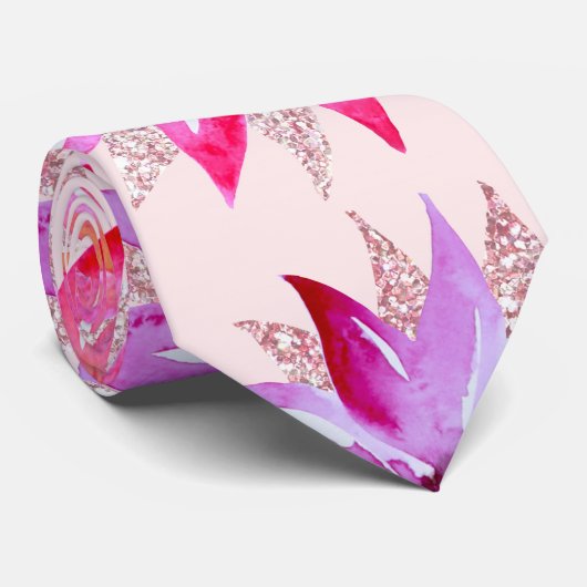 Eleganter rosafarbener Lila Glitzer Wasserfarbene Krawatte (Gerollt)
