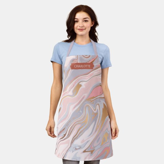 Eleganter rosafarbener Lila Marmor Personalisierte Schürze (Getragen)