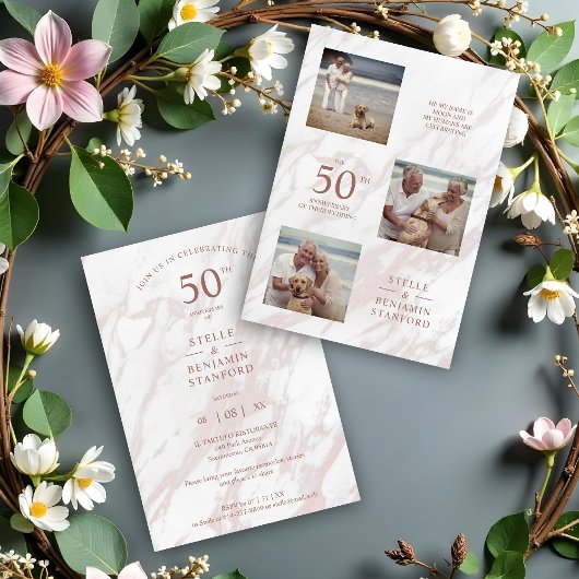 Eleganter rosafarbener Marmoreffekt Drei Fotos Col