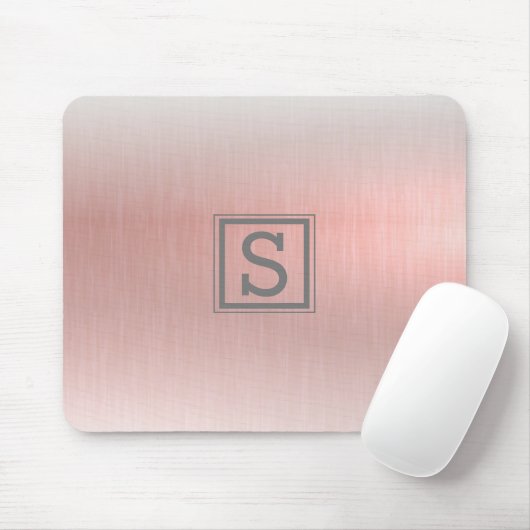 Eleganter, rosafarbener, metallischer Monogramm-Gl Mousepad (Mit Mouse)