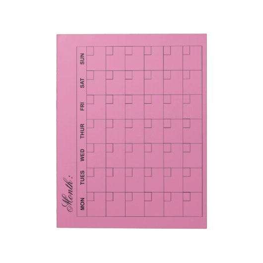 Eleganter rosafarbener Monatskalendern Notizblock (Rotiert)