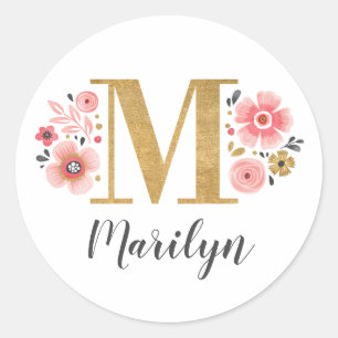 Eleganter rosafarbener Monogram, erster Goldbrief Runder Aufkleber