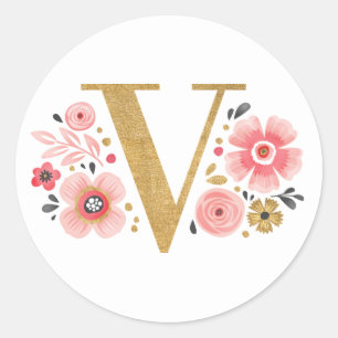 Eleganter rosafarbener Monogram, erster Goldbrief  Runder Aufkleber