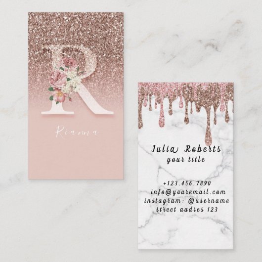 Eleganter rosafarbener Monogram, erster Goldbrief Visitenkarte (Vorne/Hinten)