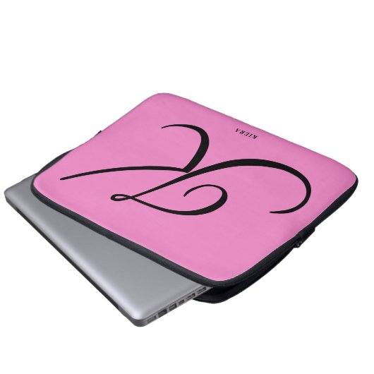 Eleganter rosafarbener Monogramm-Laptop-Sieb Laptopschutzhülle (Vorne Knopf)