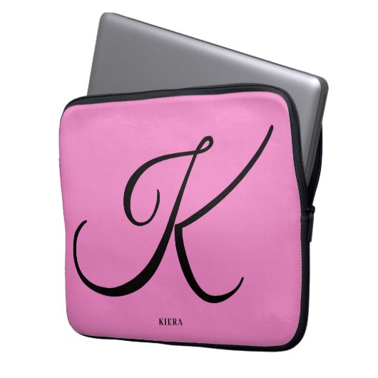 Eleganter rosafarbener Monogramm-Laptop-Sieb Laptopschutzhülle (Vorderseite Links)