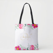 Eleganter rosafarbener Name der Floral Monogramm Tasche (Vorderseite)