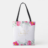 Eleganter rosafarbener Name der Floral Monogramm Tasche (Rückseite)