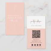 Eleganter rosafarbener neutraler QR-Code Boho Mode Visitenkarte (Vorne/Hinten)