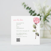 Eleganter rosafarbener QR-Code Save the Date (Stehend Vorderseite)