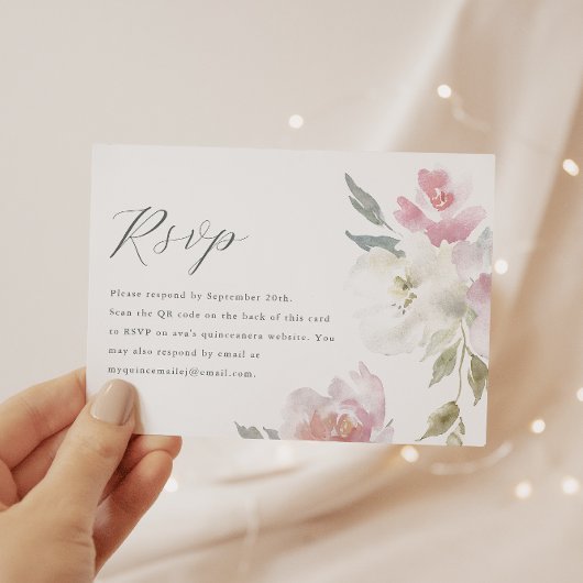 Eleganter rosafarbener Quinceanera QR Code UAWG RSVP Karte