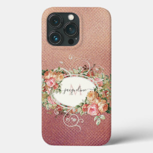 Eleganter, rosafarbener Rose Vintager Goldene Schr Case-Mate iPhone Hülle
