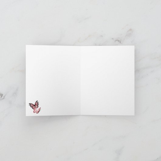 Eleganter rosafarbener Rosenschmetterling geklappt Dankeskarte (Innenseite)