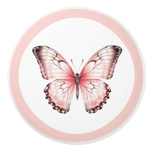 Eleganter rosafarbener Schmetterling, Hübscher Mäd Keramikknauf (Vorderseite)
