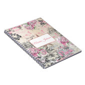 Eleganter rosafarbener Schwarzer Blumenkronen Eiff Notizblock (Rechte Seite)