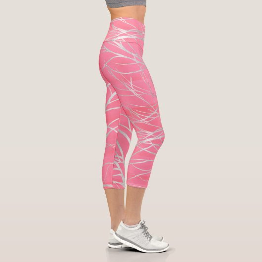 Eleganter rosafarbener Silberbaum Zeichnend Capri Leggings (Rechts)