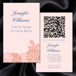 Eleganter rosafarbener und navyblauer floraler QR- Visitenkarte