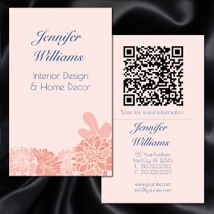 Eleganter rosafarbener und navyblauer floraler QR- Visitenkarte