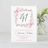 Eleganter rosafarbener Wasserfarben 41. Geburtstag Einladung (Stehend Vorderseite)
