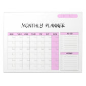 Eleganter rosafarbener weißer leerer Monatskalende Notizblock (Vorderseite)