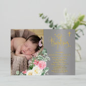 Eleganter Rose Garden - Girl Foto Taufe - Gold Folieneinladung (Stehend vorne)