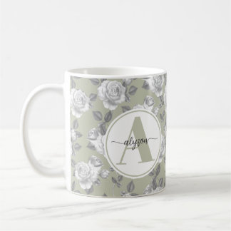 Eleganter Rose Garden in Sage Green Monogram Tasse