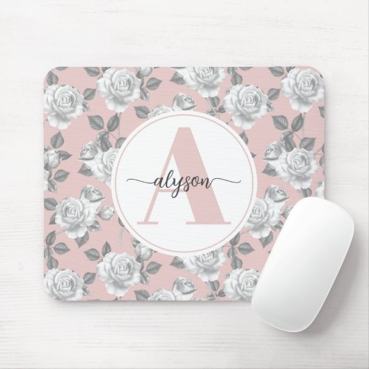 Eleganter Rose Garten in rosa Monogram Mouse pad Mousepad (Mit Mouse)