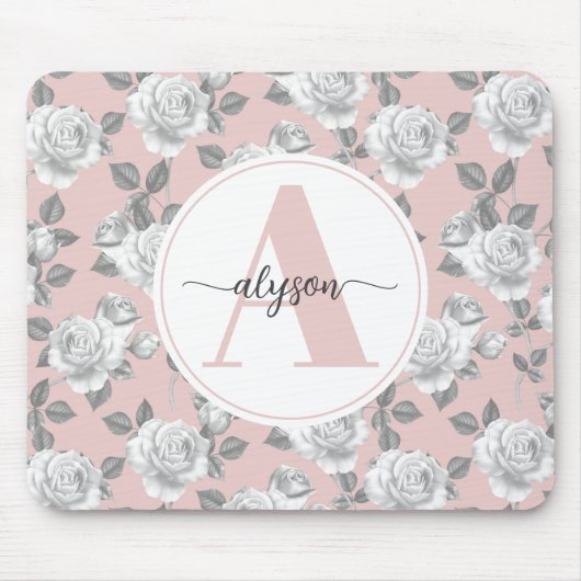 Eleganter Rose Garten in rosa Monogram Mouse pad Mousepad (Vorne)