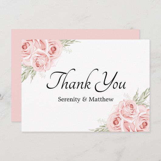 Eleganter Rose Garten Rosa Blumenzwiese Dankeskarte (Vorne/Hinten)